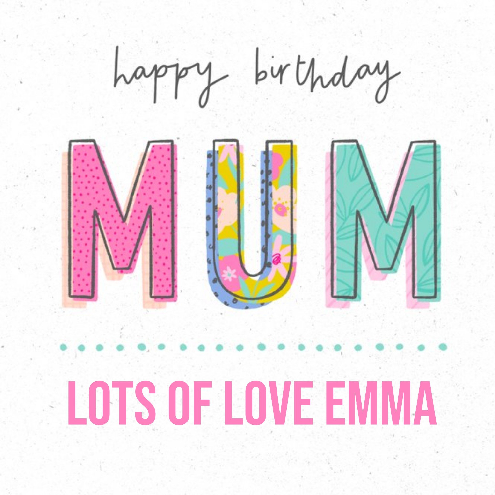 Moonpig Typographic Pattern Mum Happy Birthday Card, Square