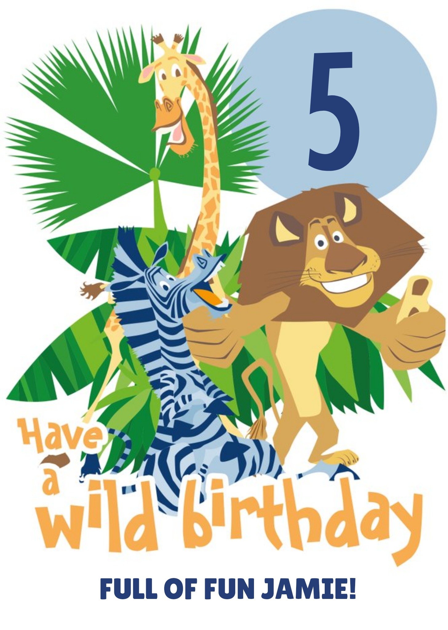 Moonpig Madagascar Wild 5th Birthday Card, Large
