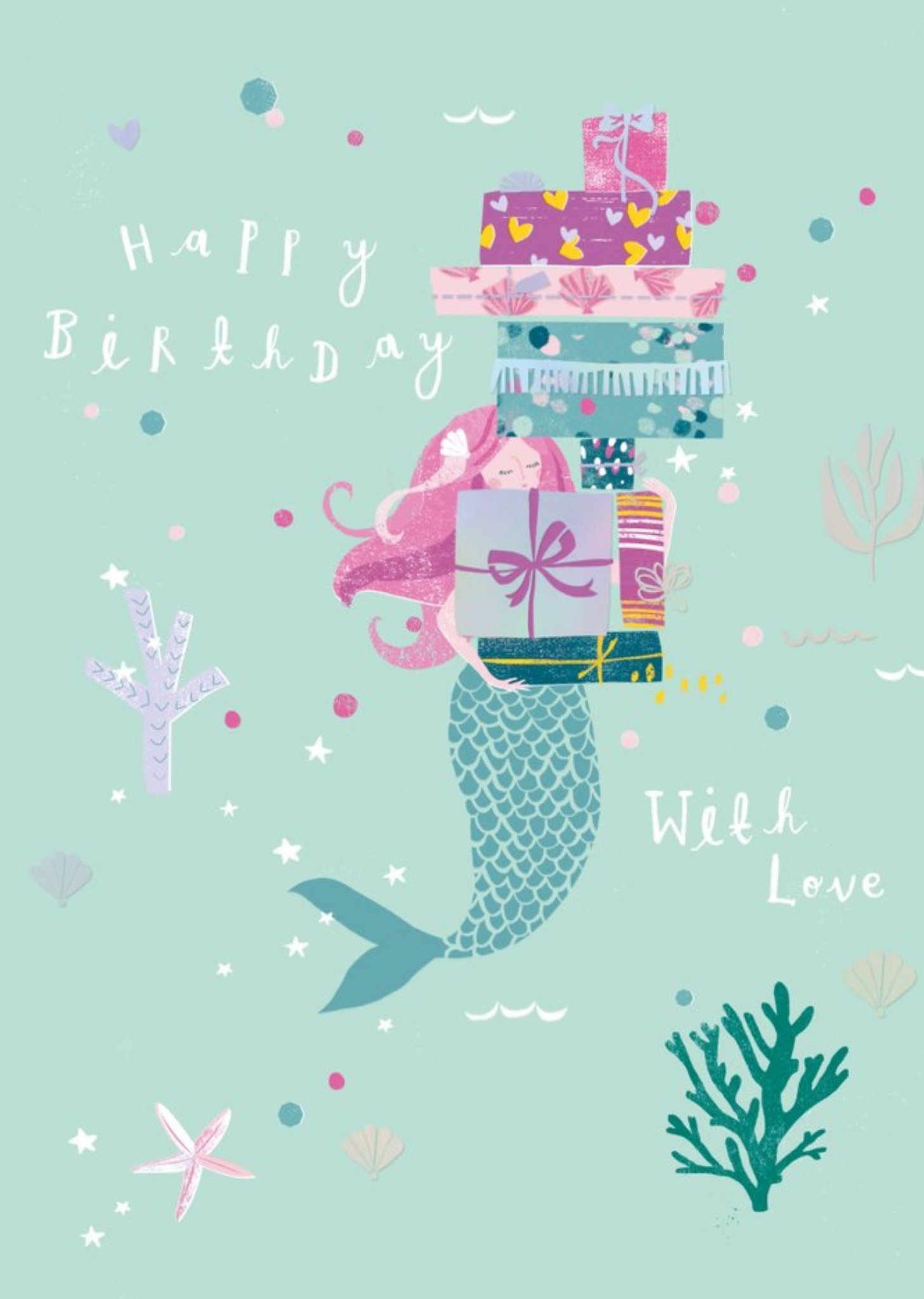 Moonpig Mermaid Presents Happy Birthday With Love Card Ecard