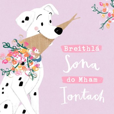 Disney 101 Dalmatians Holding Bouquet of Flowers Gaelic Birthday Card