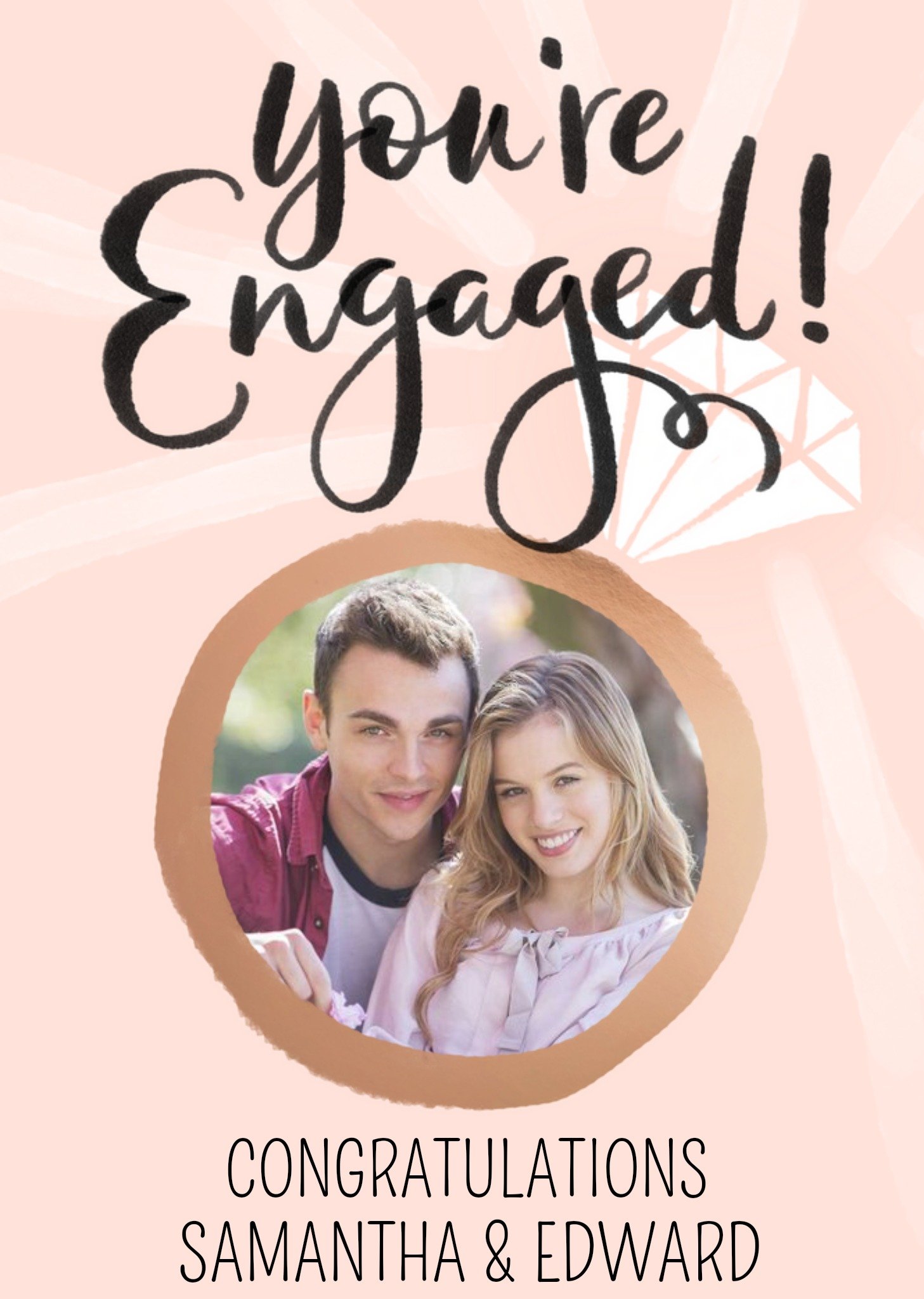 Okey Dokey Design Illustration Of An Engagement Ring With Handwritten Text Photo Upload Congratulations Card