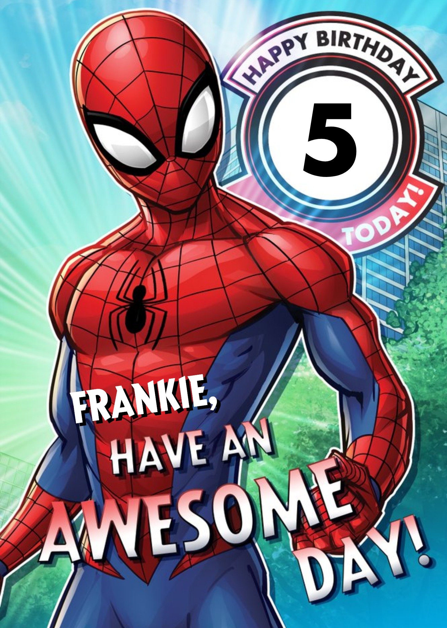 Marvel Spiderman Personalised Have An Awesome 5th Birthday Card Ecard