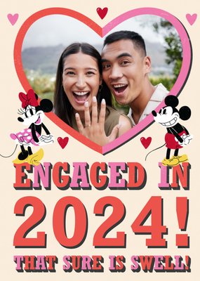 Retro Traditional Disney Mickey And Minnie Mouse Photo Upload Engagement Card