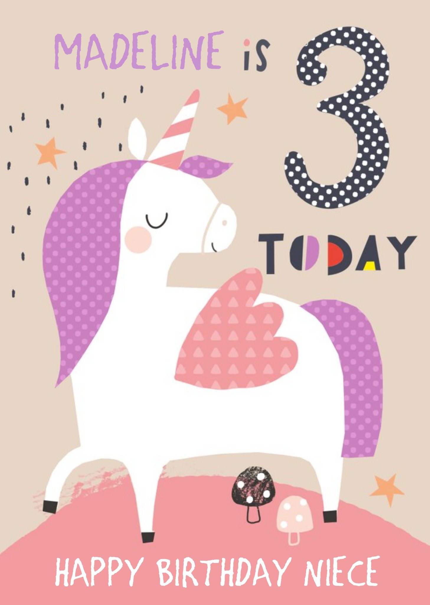 Moonpig Happy Birthday Card - Unicorn - 3 Today, Large