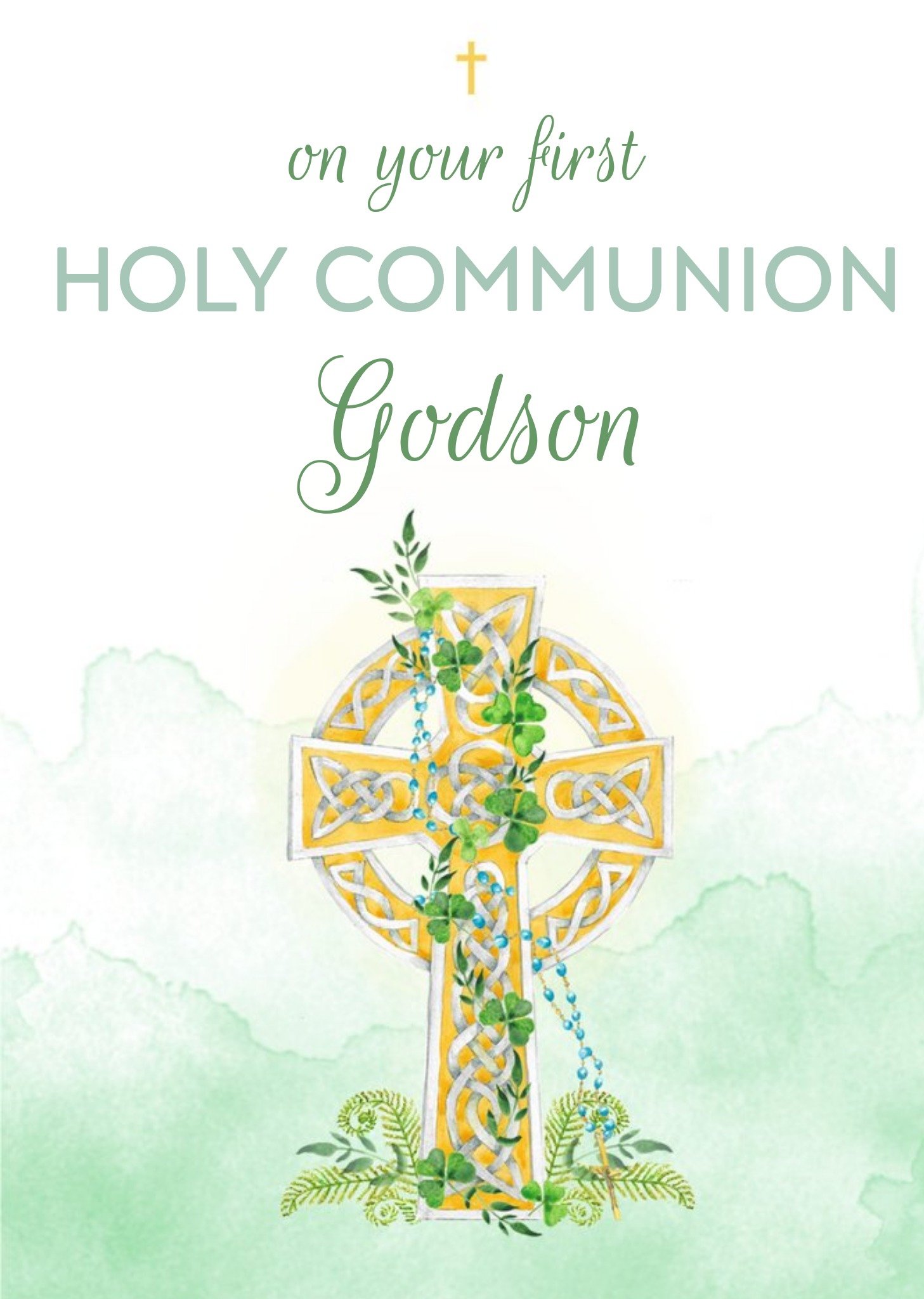 Gold Cross Holy Communion Green Godson Card Ecard