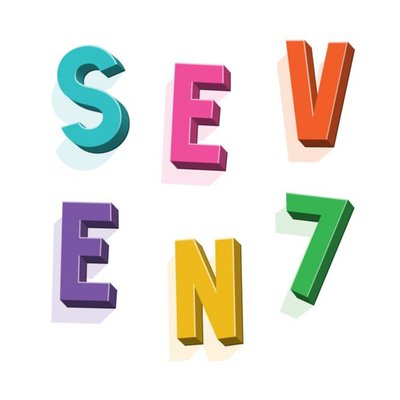 Typographic Seven 7th Birthday Card