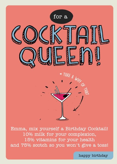 For A Cocktail Queen Personalised Happy Birthday Card