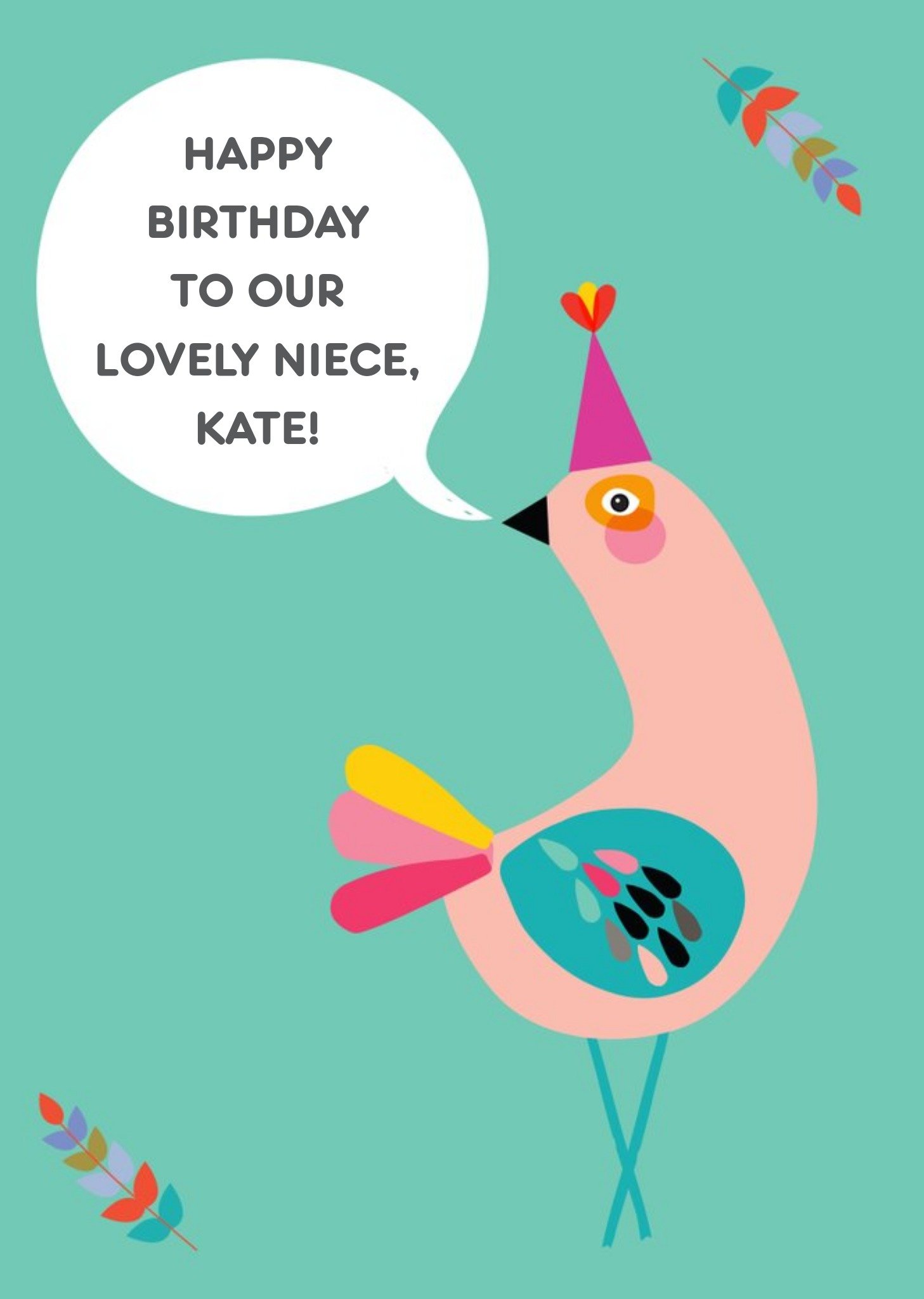 Pretty Pink Bird Personalised Happy Birthday Card Ecard