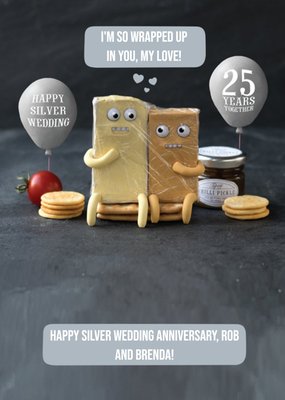 Personalised Im So Wrapped Up In You Silver Wedding Anniversary Card