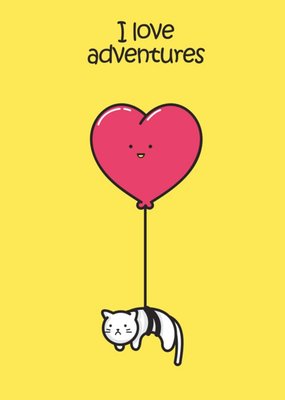I Love Adventures Heart Balloon And Cat Card