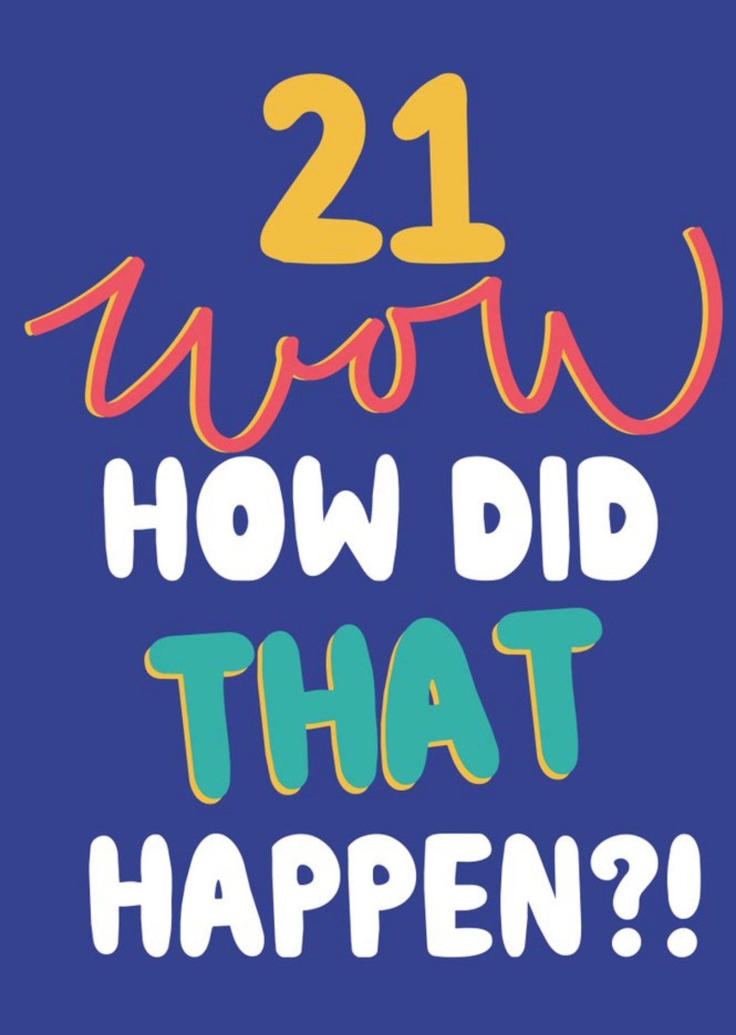 Moonpig 21 Wow How Did That Happen Bright Typographic Birthday Card Ecard