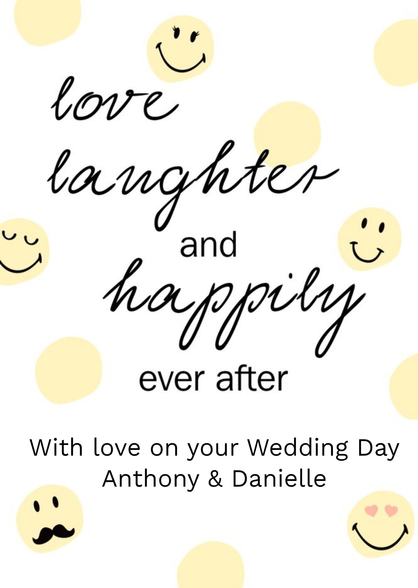 Moonpig Smiley World - Love Laughter And Happily Ever After - Wedding Day Card, Large