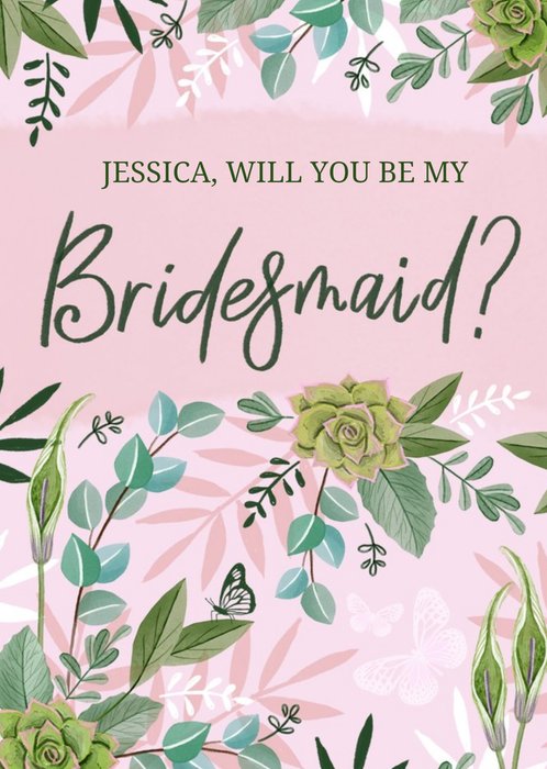 Floral Illustratation Will you Be My Bridesmaid Wedding Card
