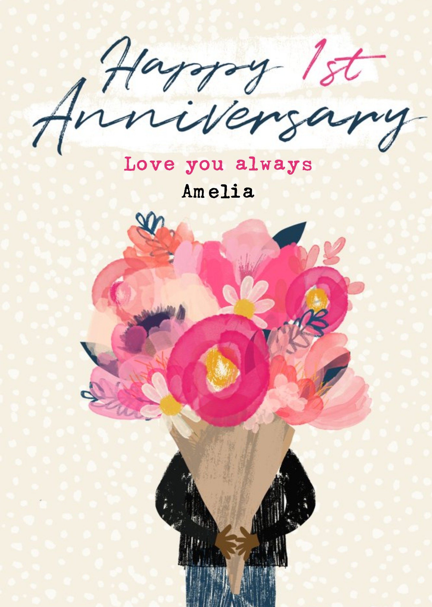 Floral Watercolour Happy 1st Anniversary Card Ecard