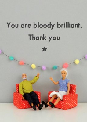 Funny Photograph Of A Female And Male Doll Sitting In Armchairs Thank You Card