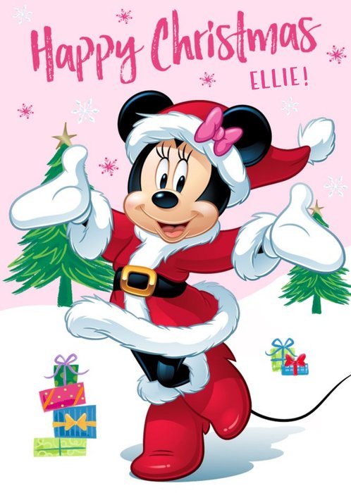 Disney Minnie Mouse Pink Personalised Christmas Card