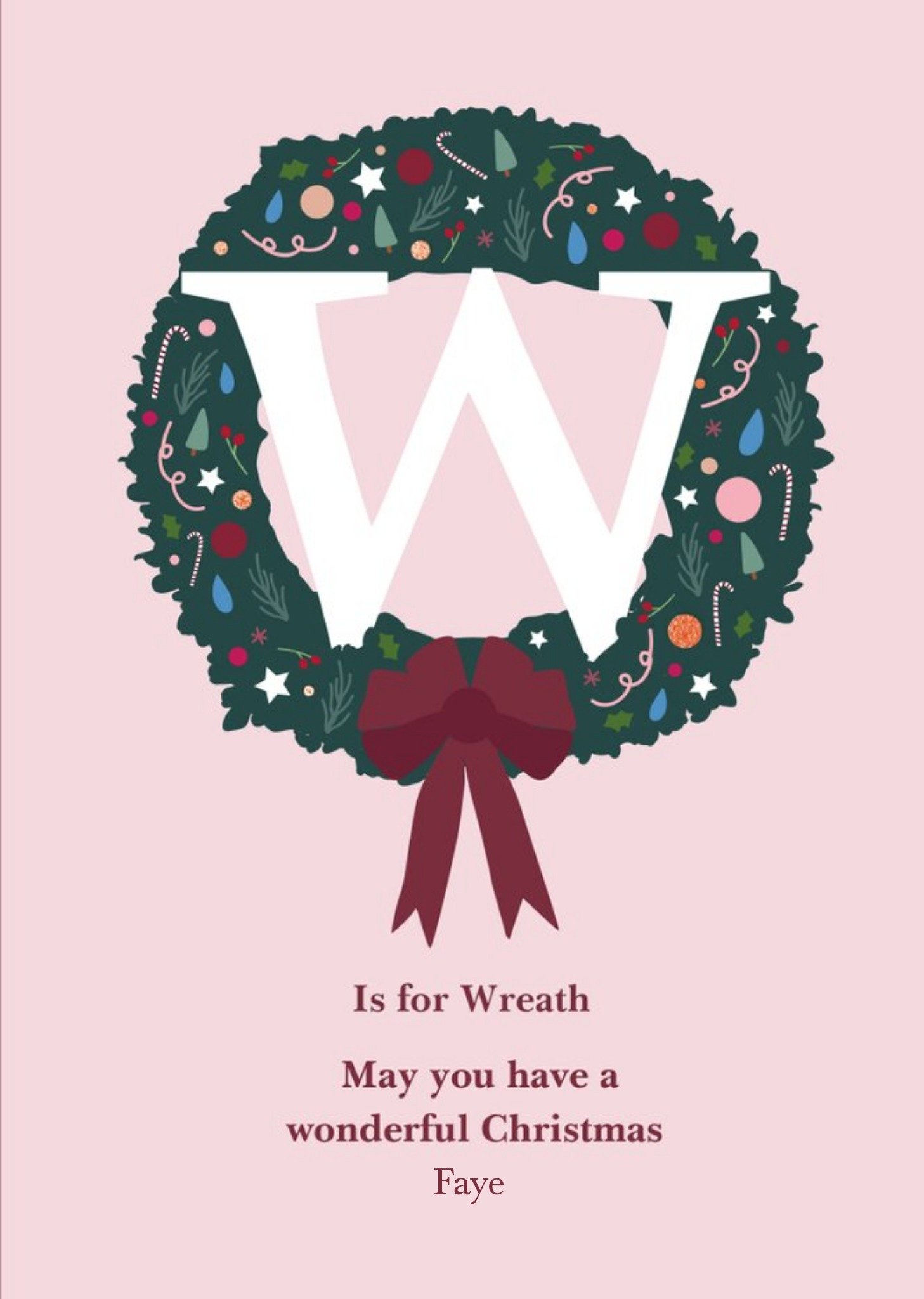 Moonpig W Is For Wreath Personalised Christmas Card Ecard