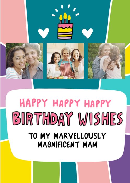Fun Colourful Marvellously Magnificent Mam Photo Upload Birthday Card