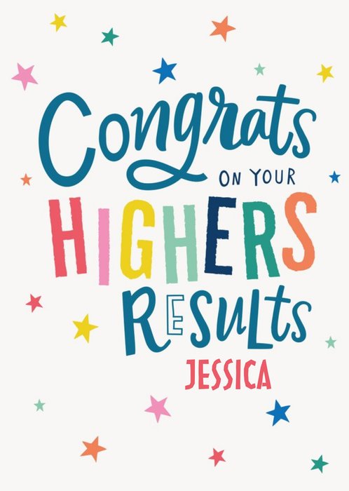 Colourful Star Illustrated Highers Exam Results Congratulations Card