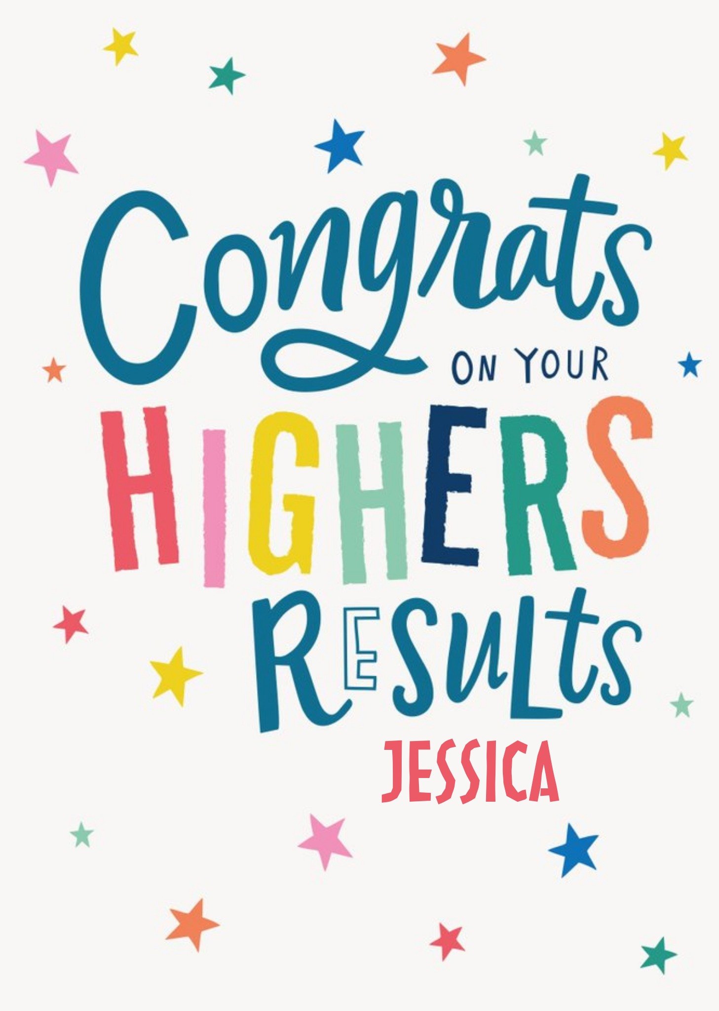 Colourful Star Illustrated Highers Exam Results Congratulations Card Ecard