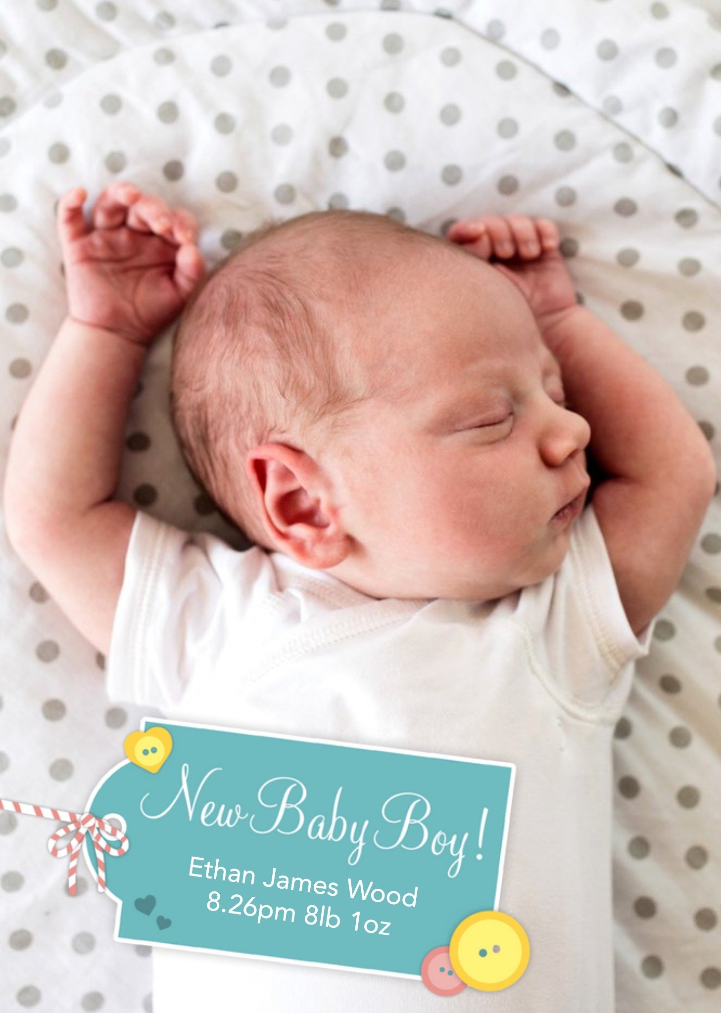Moonpig New Baby Boy Photo Upload Baby Announcement Postcard