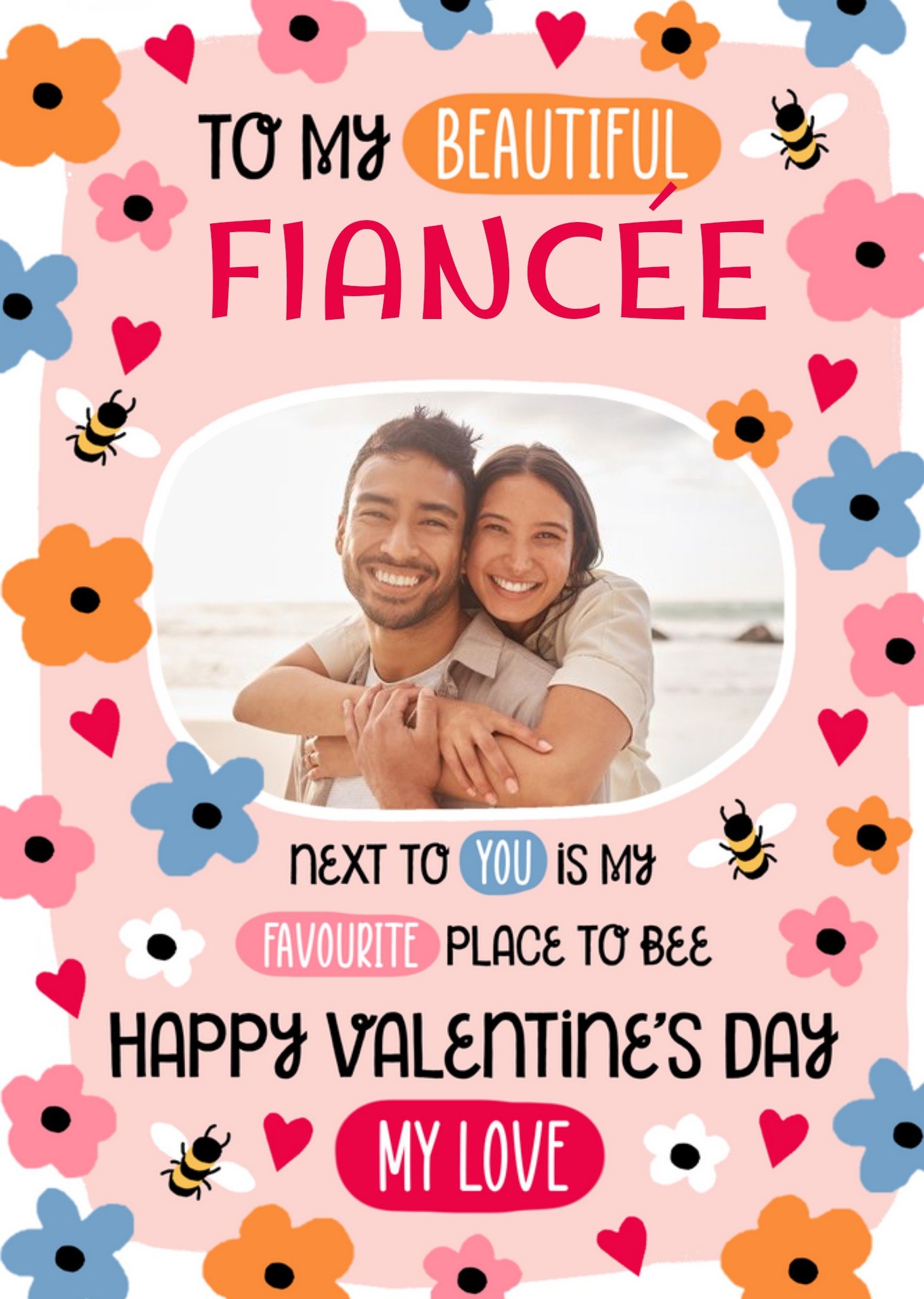 Flowers And Bees Fiancée Photo Upload Valentine's Day Card Ecard