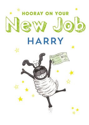 Illustration Of A Happy Sheep With A Paycheck New Job Card