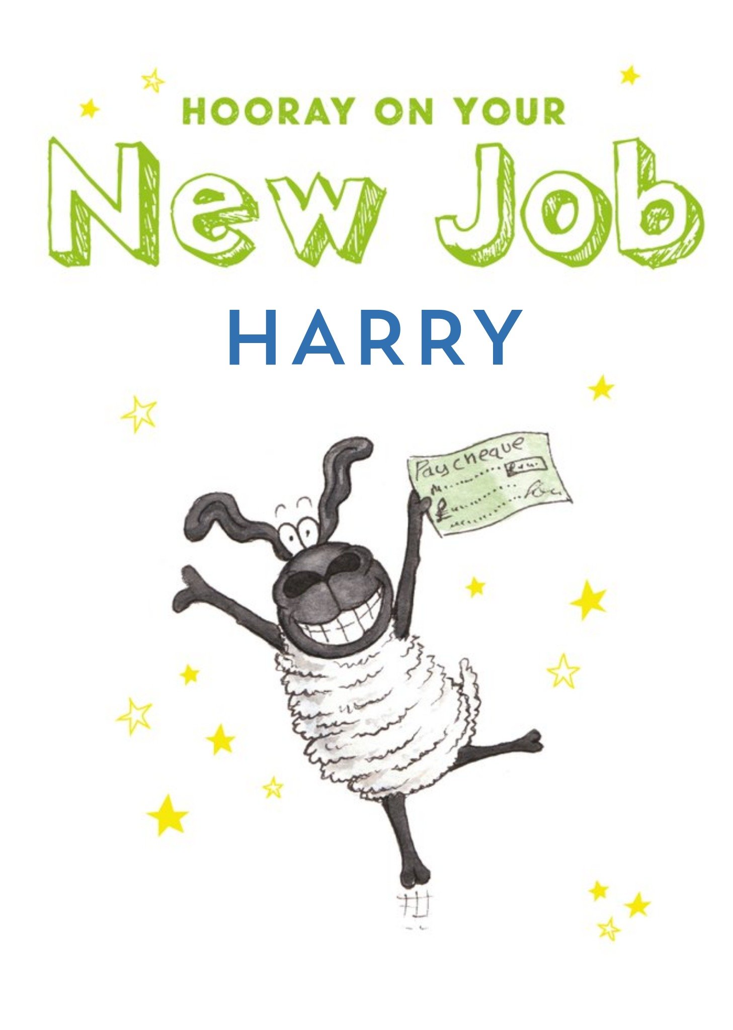 Illustration Of A Happy Sheep With A Paycheck New Job Card Ecard