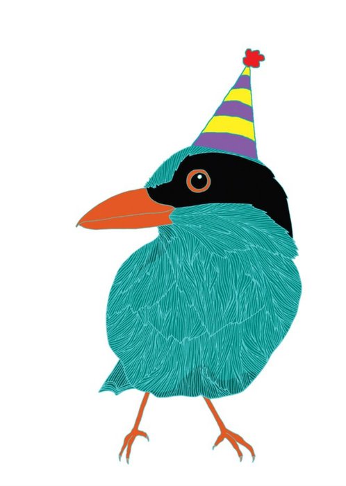 Bird With Birthday Hat Illustration Card