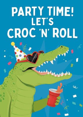 Illustration Of A Cool Crocodile Partying Funny Pun Birthday Card