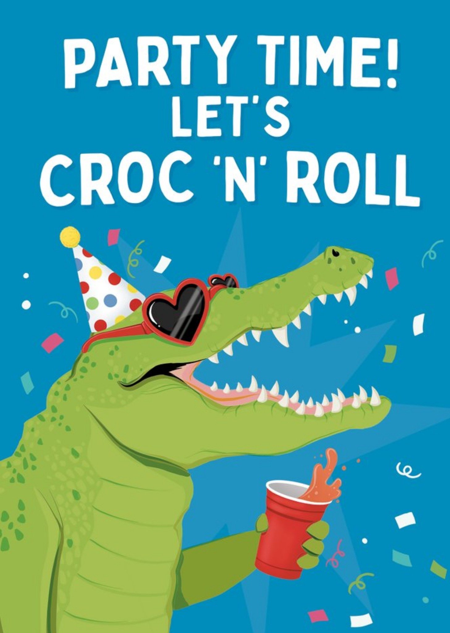 Moonpig Illustration Of A Cool Crocodile Partying Funny Pun Birthday Card, Large