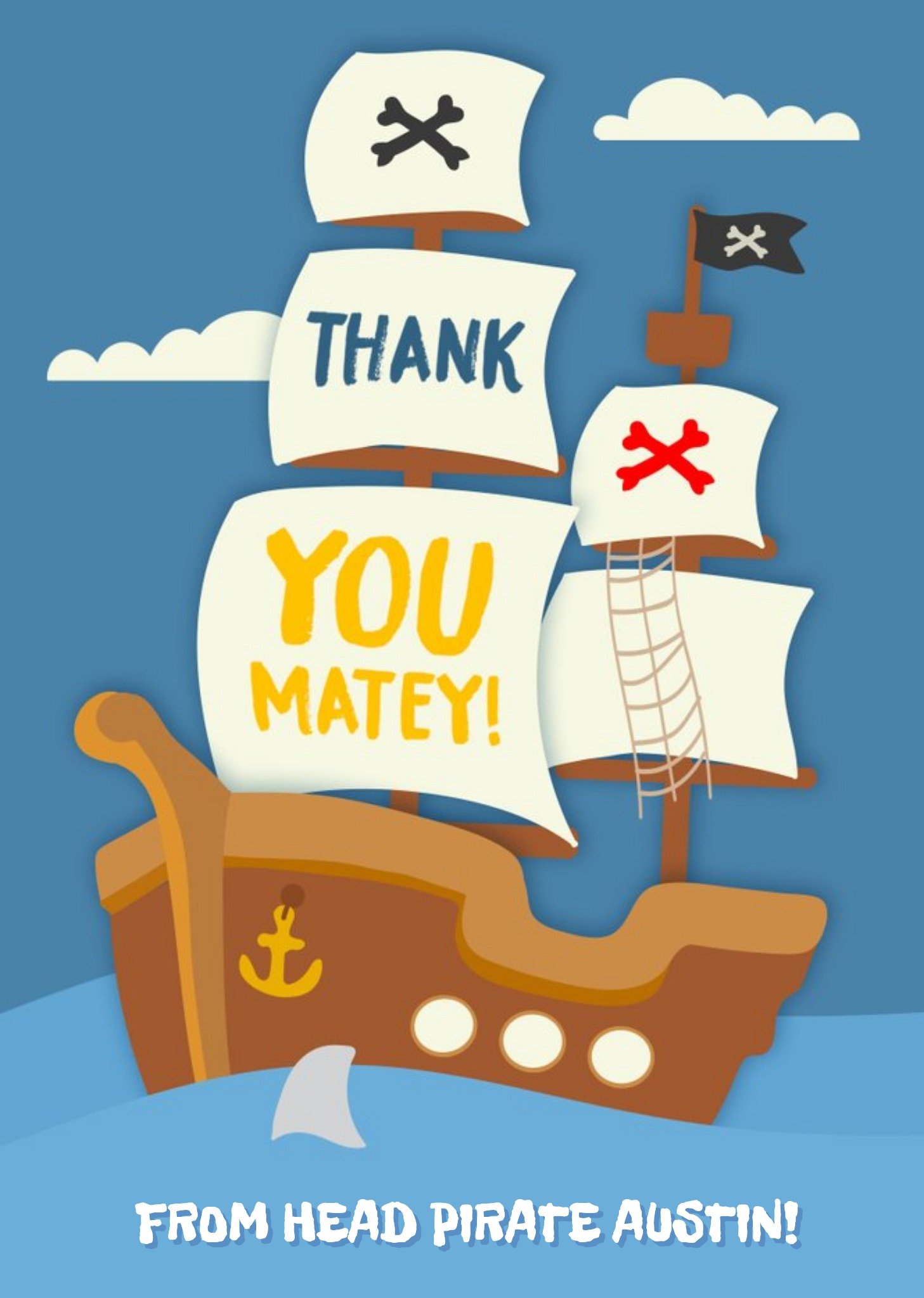Moonpig Pirate Ship Thank You Matey Card Ecard