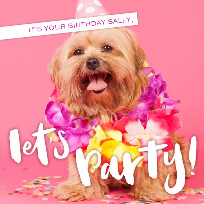 Flower Leis On Cute Doggie Birthday Card