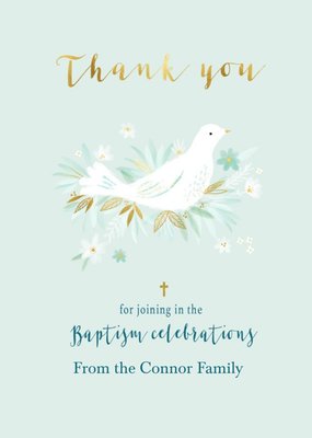 Illustrated Dove Typographic Light Green Baptism Thank You Card