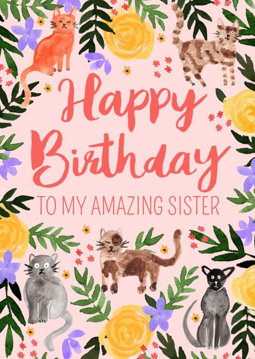 Okey Dokey Illustrated Cats To My Amazing Sister Birthday Card