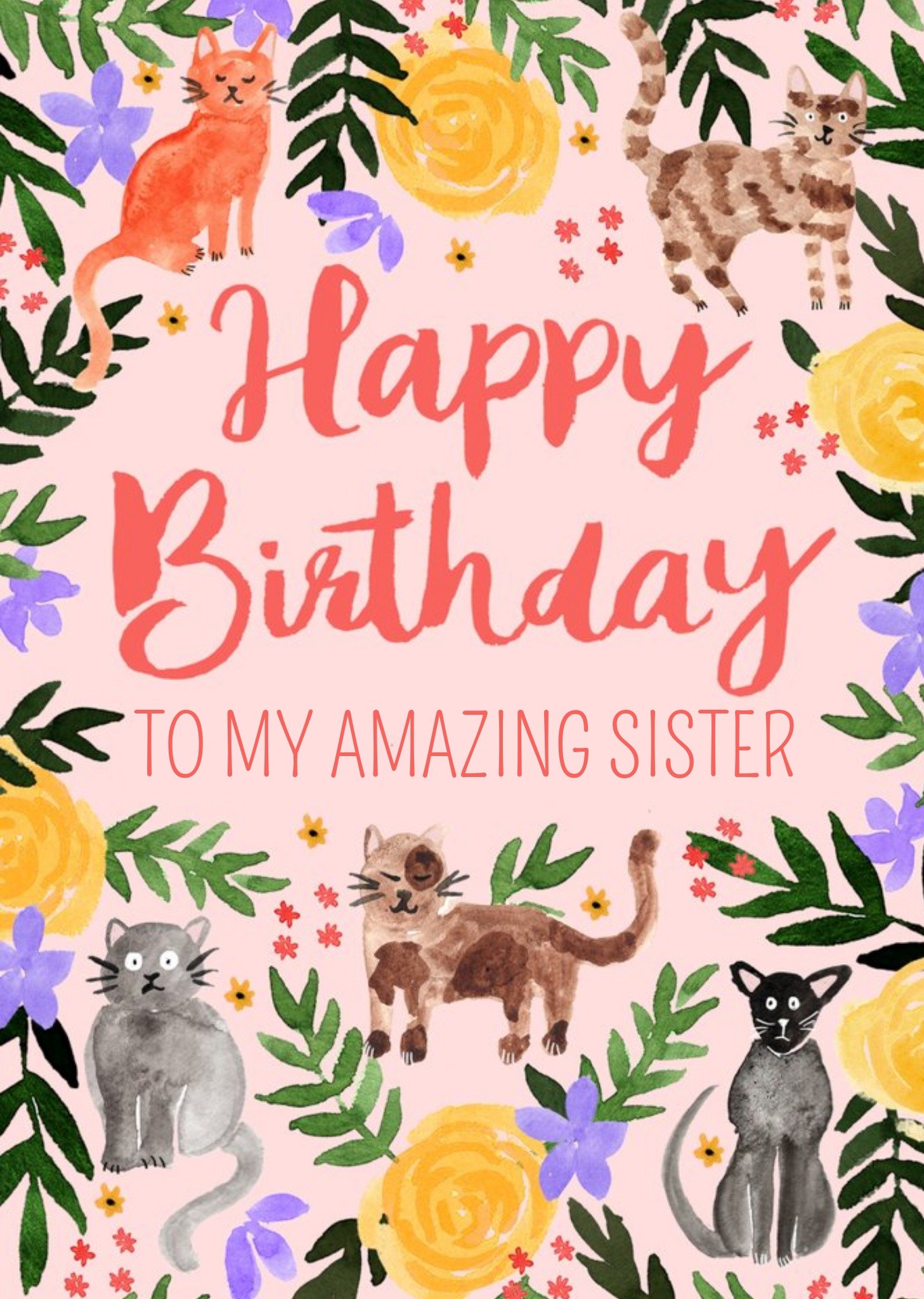 Okey Dokey Design Okey Dokey Illustrated Cats To My Amazing Sister Birthday Card Ecard