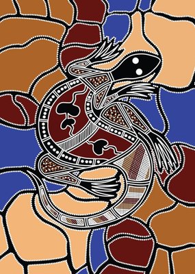 Hogarth Arts Brown Illustrated Lizard Aboriginal Art Print Card