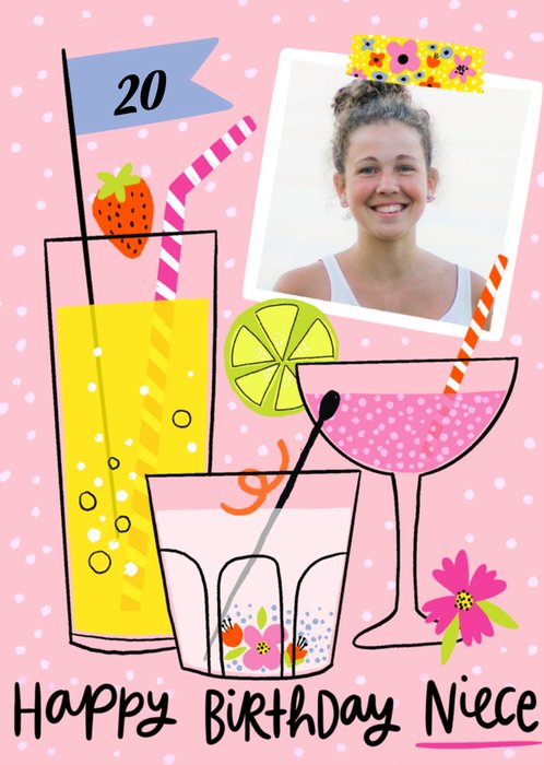 Cocktail Illustration Photo Upload Niece Birthday Card