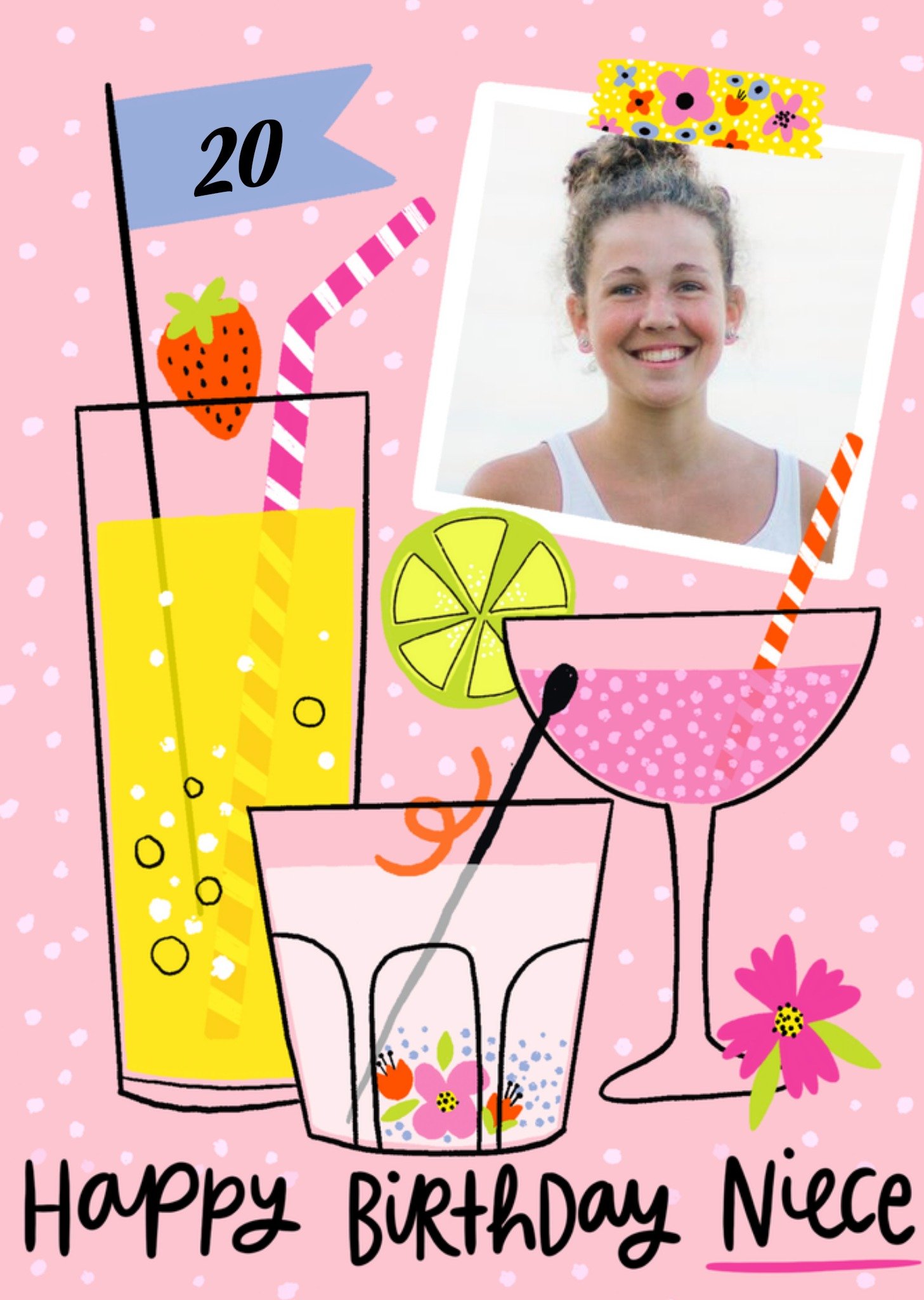 Moonpig Cocktail Illustration Photo Upload Niece Birthday Card, Large