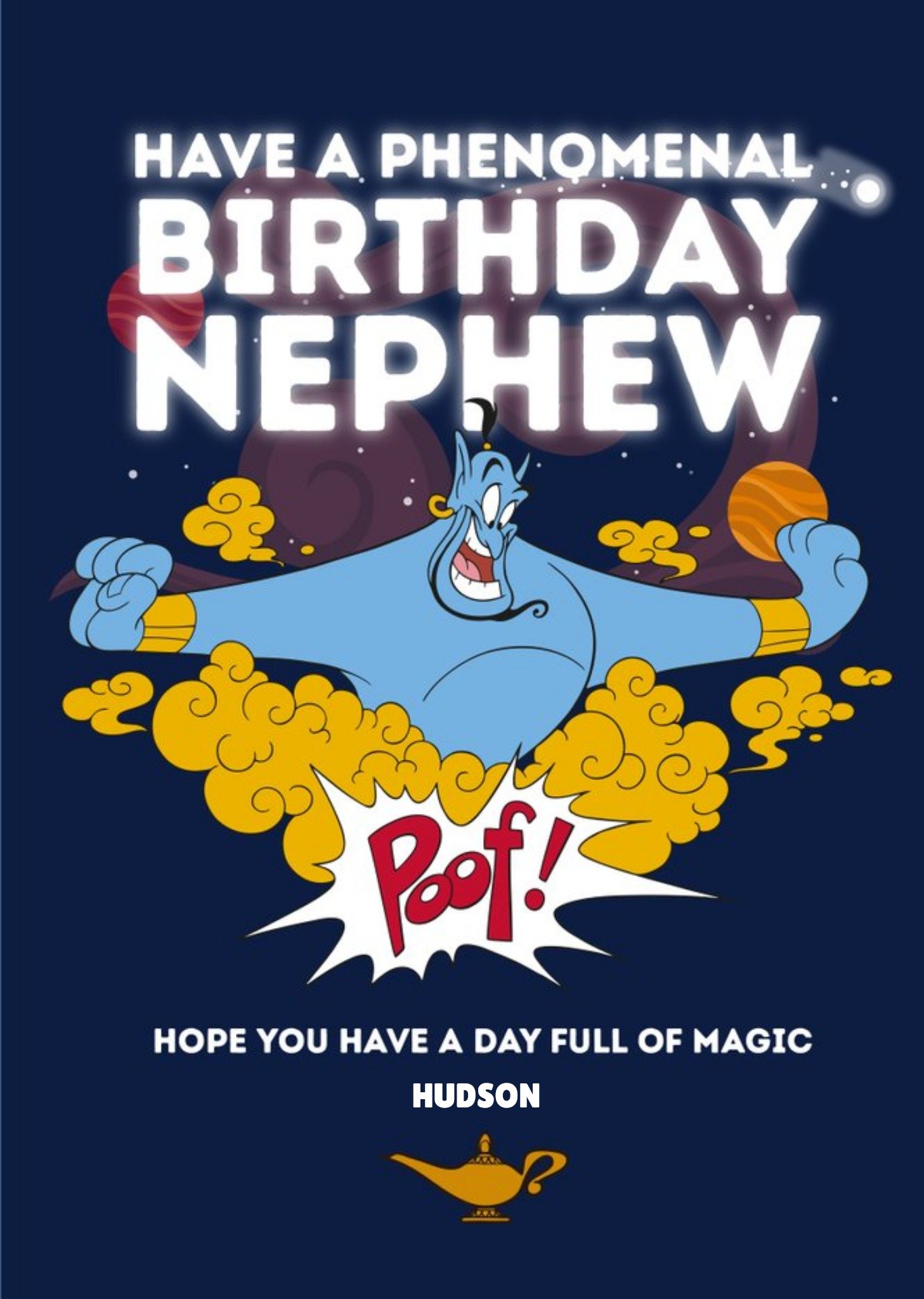 Disney Aladdin Nephew Birthday Card - Genie Have A Phenomenal Birthday