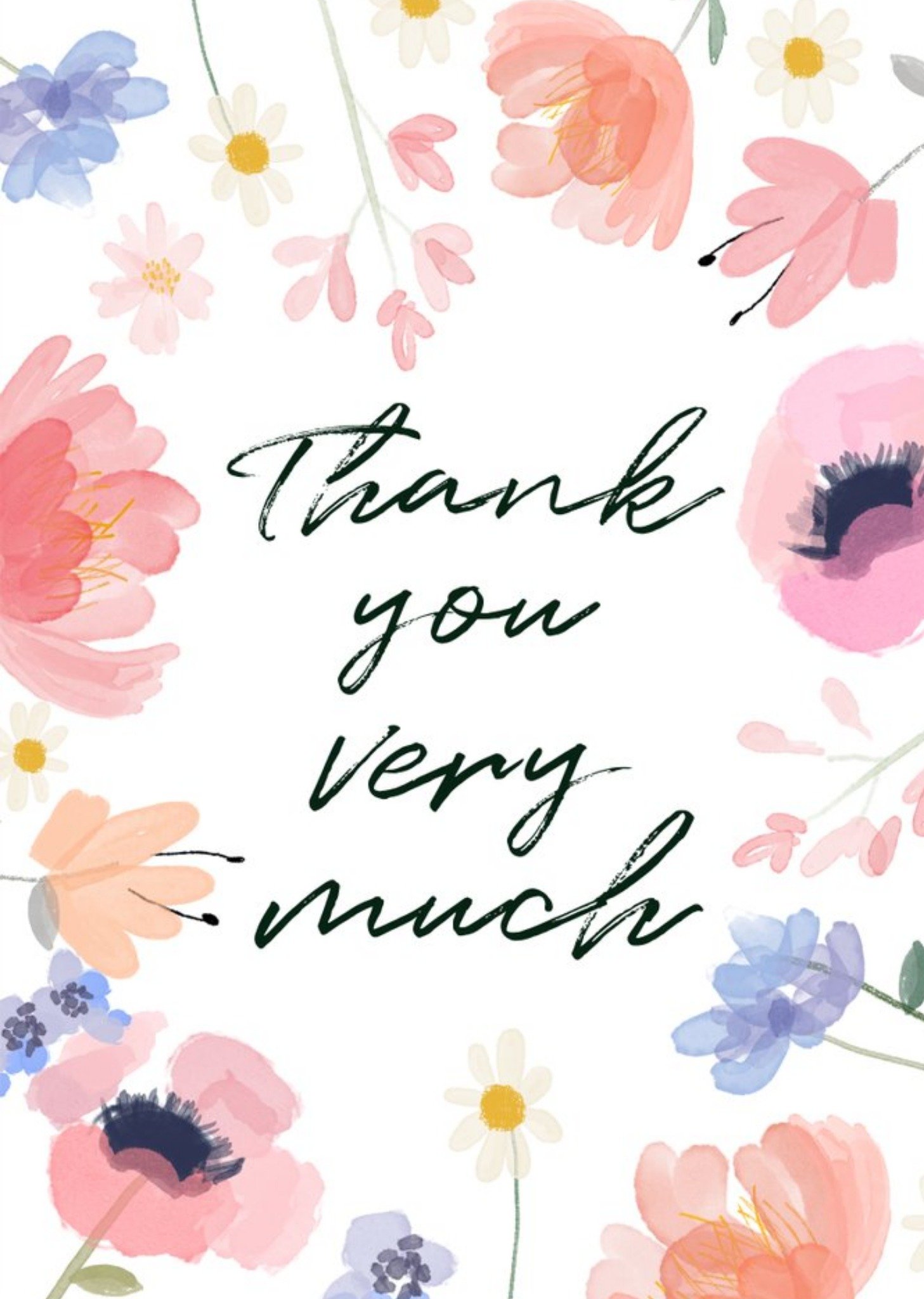 Moonpig Modern Floral Thank You Very Much Card, Large