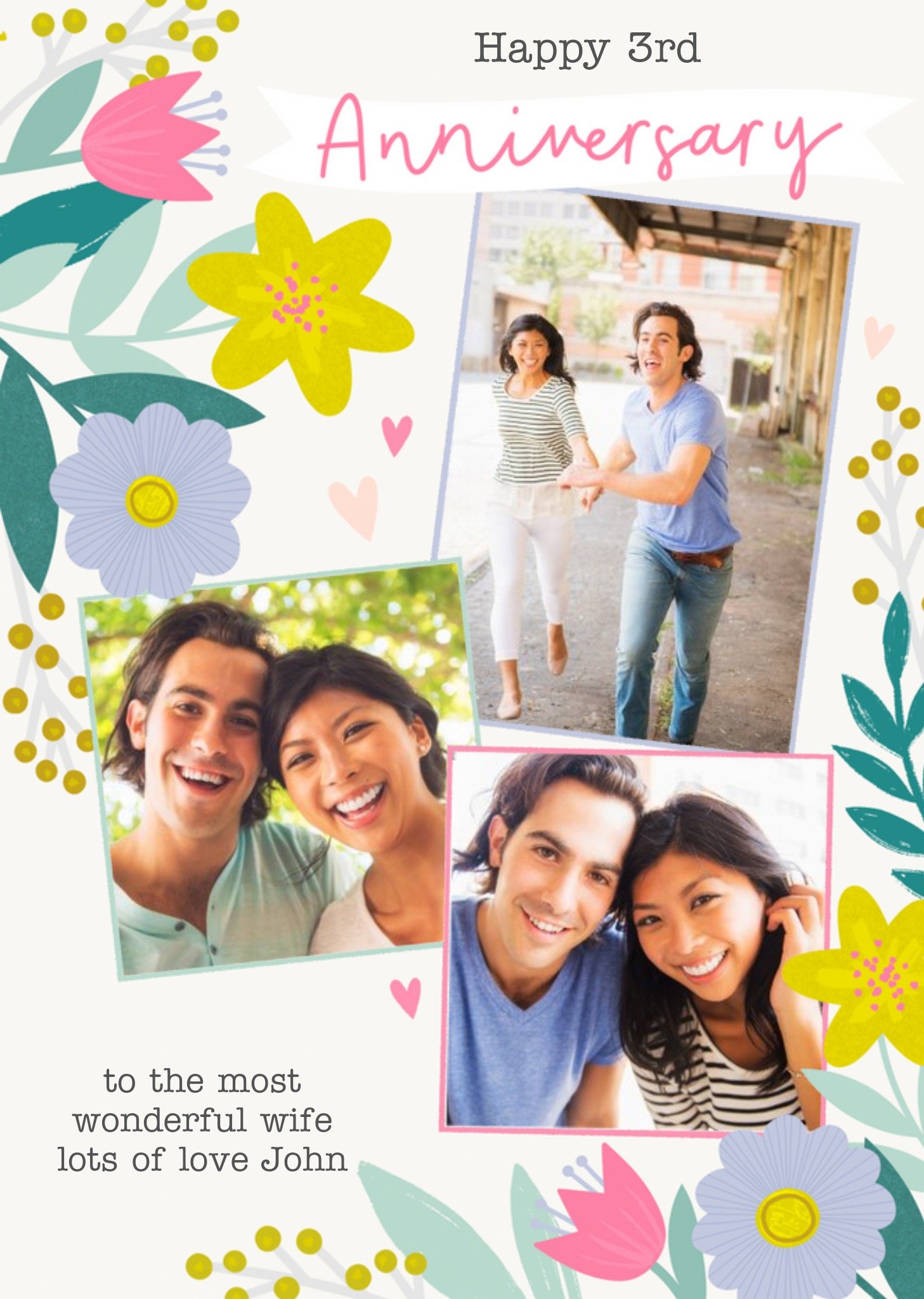 Moonpig Illustrated Floral Multi Photo Upload Anniversary Card Ecard