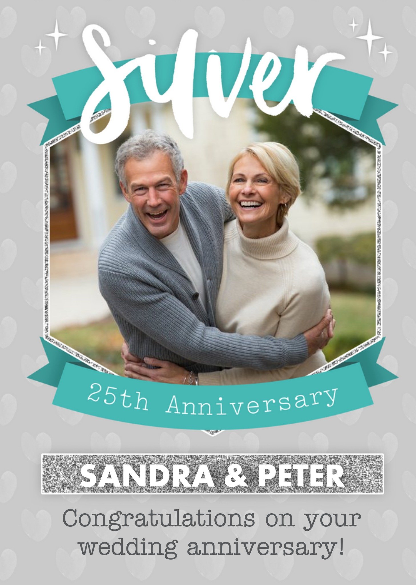 Photo Upload Silver 25th Anniversary Card