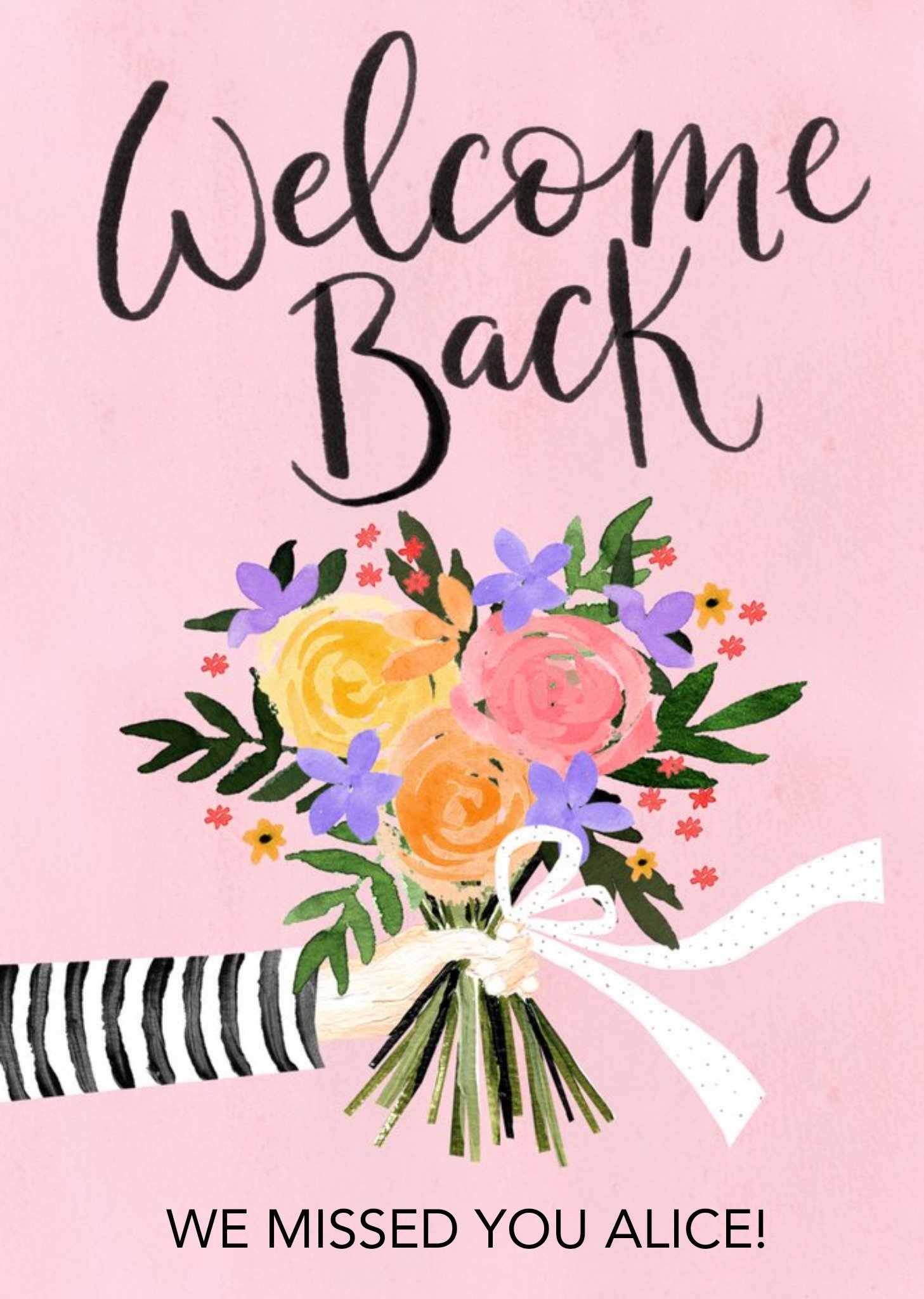 Okey Dokey Design Illustration Of A Bouquet Of Flowers On A Pink Background Welcome Back Card, Large