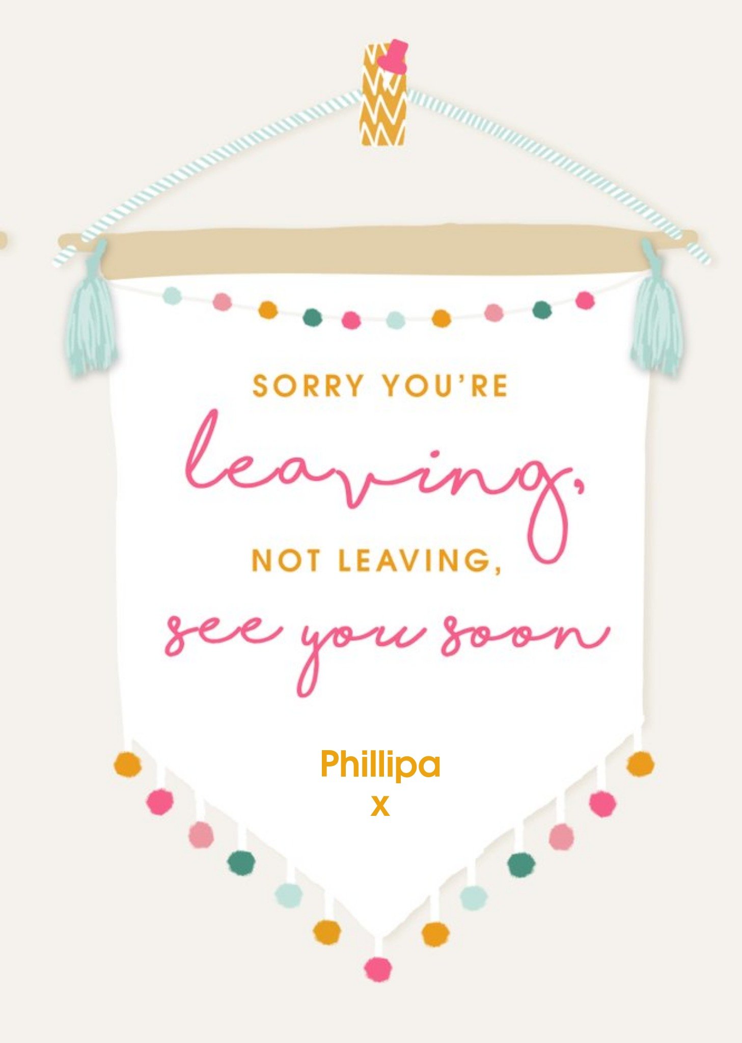 Hanging Colourful Bunting Sorry You're Leaving Card Ecard