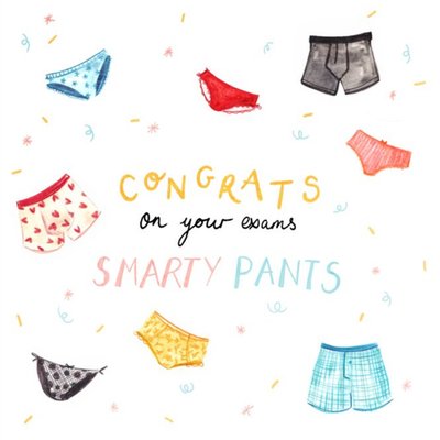Colourful Illustrative Smarty Pants Exam Congratulations Card