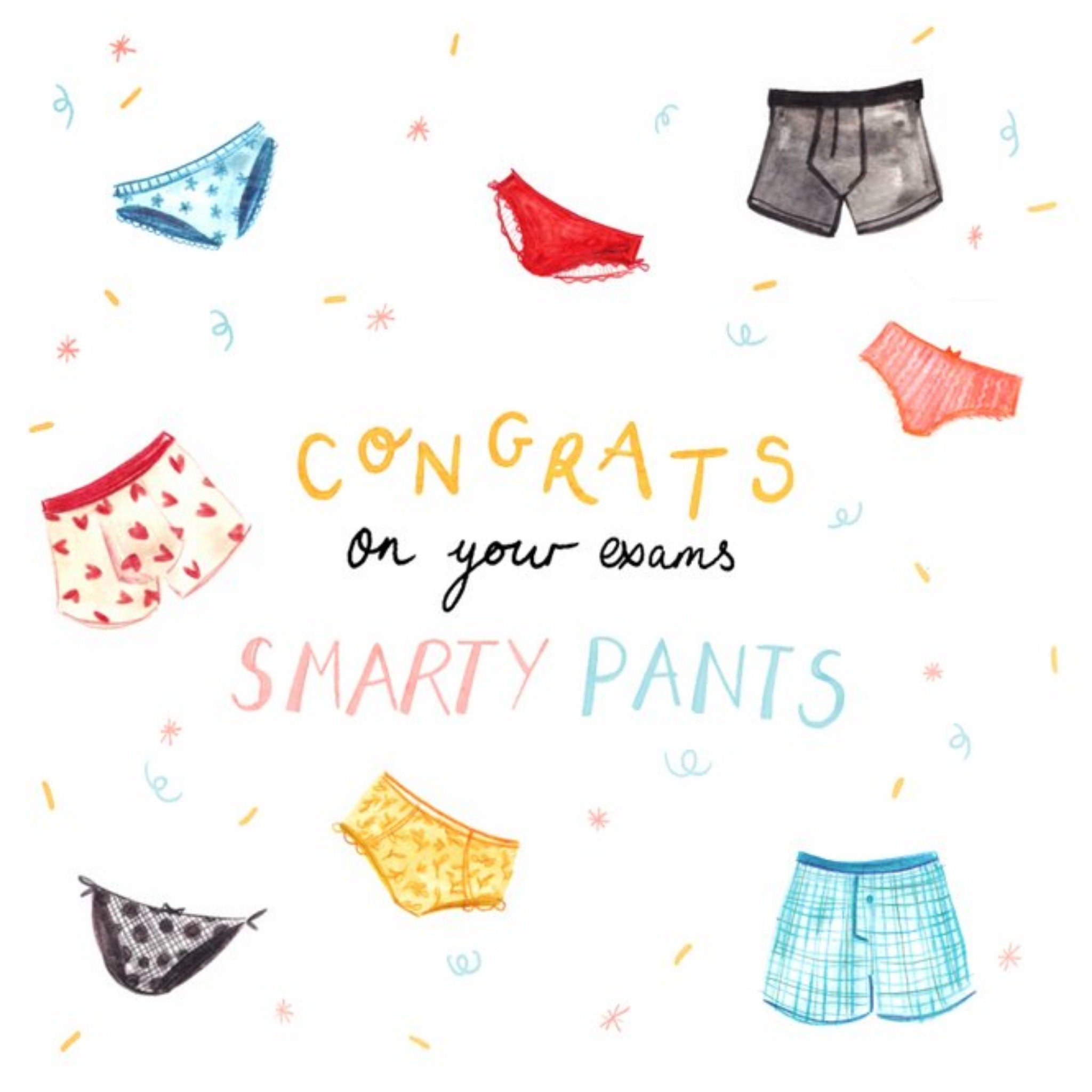 Moonpig Colourful Illustrative Smarty Pants Exam Congratulations Card, Square