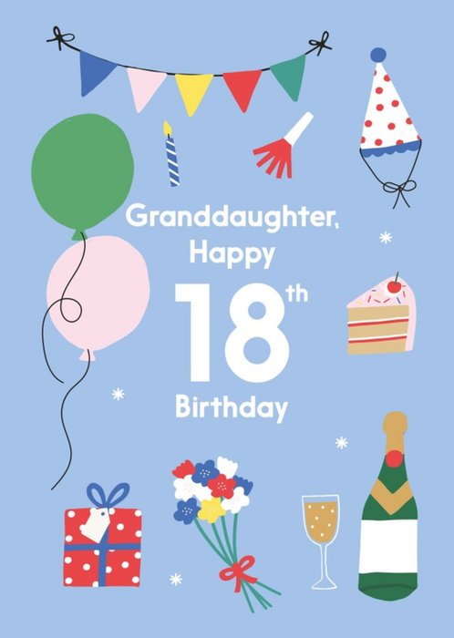 Illustrated Cute Party Balloons Granddaughter Happy 18th Birthday Card ...