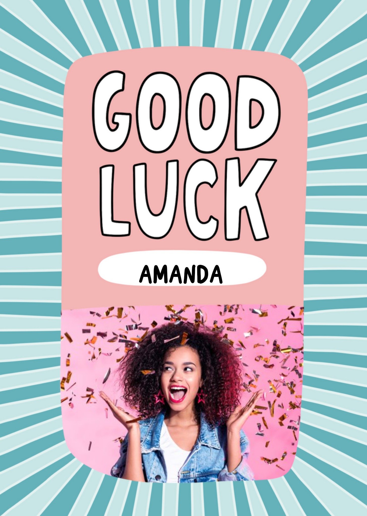 Personalised Photo Typographic Illustrated Good Luck Card Ecard