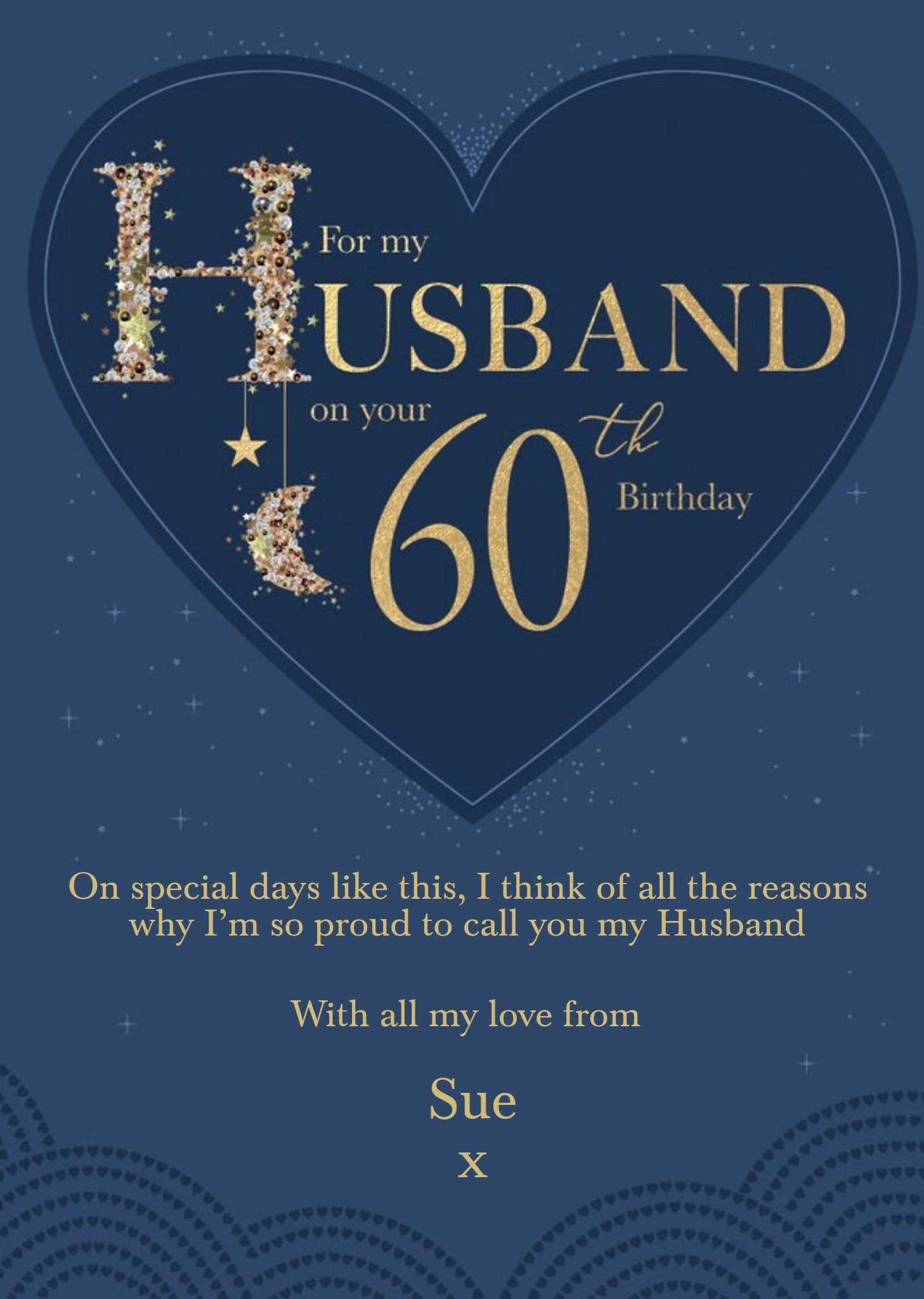 Love Hearts Clintons 60th Glitter For Him Proud Love Husband Birthday Card Ecard